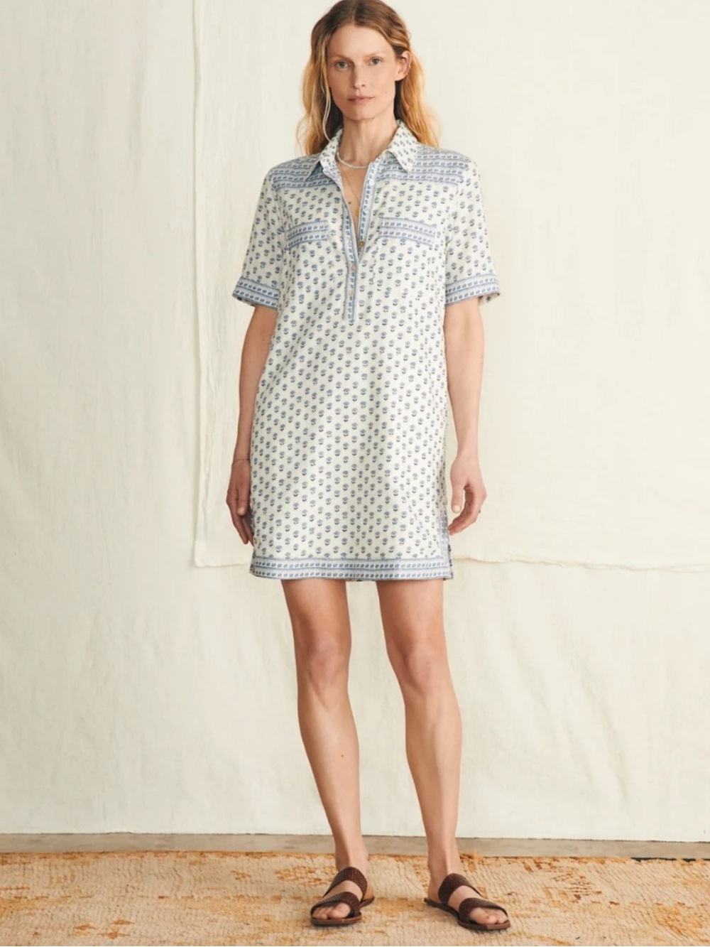 Faherty Rae Dress White Lotus Print Size S